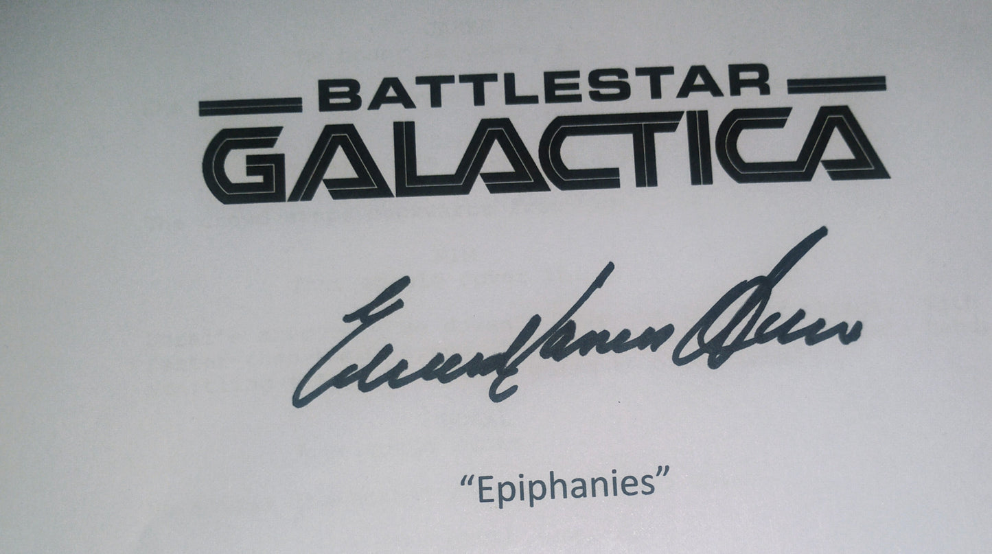 Battlestar Galactica 3x Hand Signed Script COA Tricia Helfer, Edward James Olmos & Katee Sackhoff