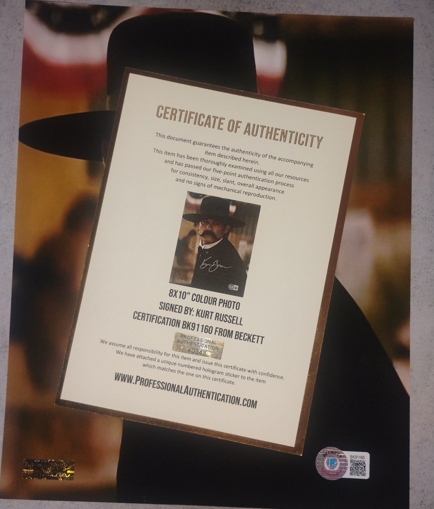 Kurt Russell Hand Signed Autograph 8x10 Photo BAS COA Wyatt Earp