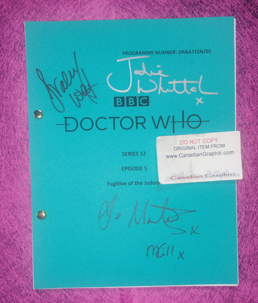 Doctor Who 4x Cast Hand Signed Script COA Jodie Whittaker, Jo Martin, Bradley Walsh & Mandip Gill