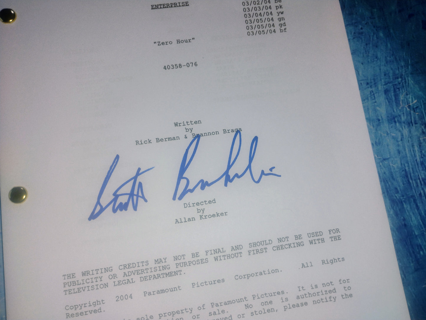 Scott Bakula Hand Signed Autograph Star Trek Enterprise Script COA