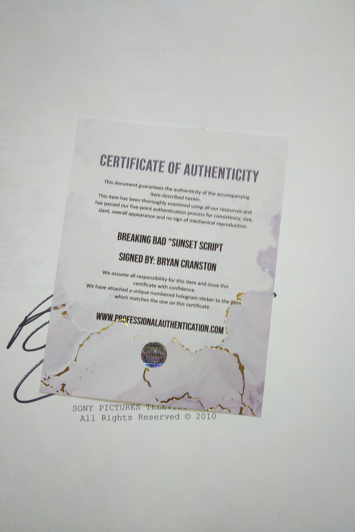 Bryan Cranston Hand Signed Autograph Breaking Bad Script COA