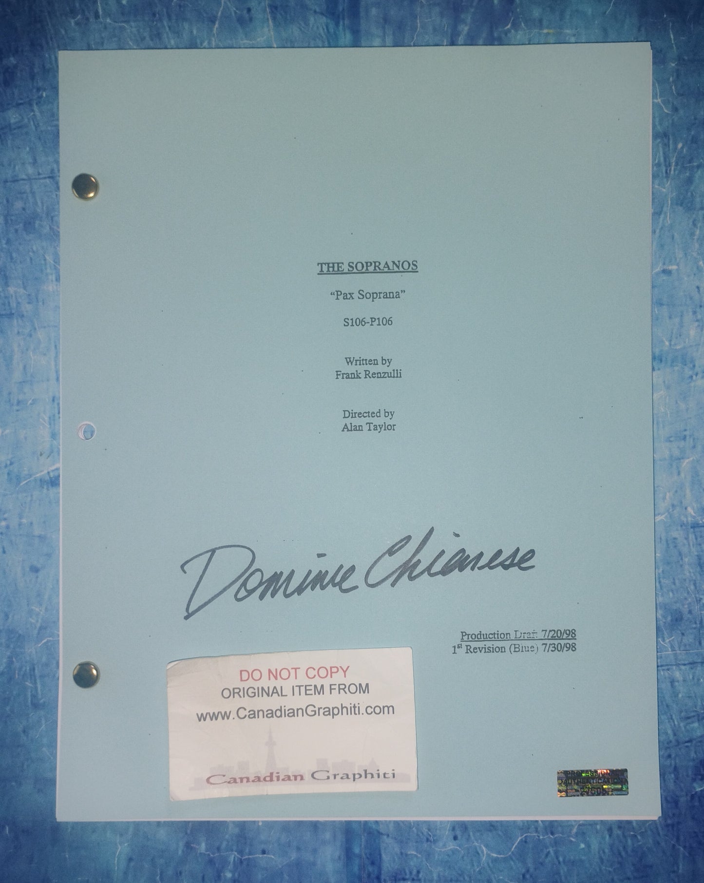 Dominic Chianese Hand Signed Autograph The Sopranos Script COA