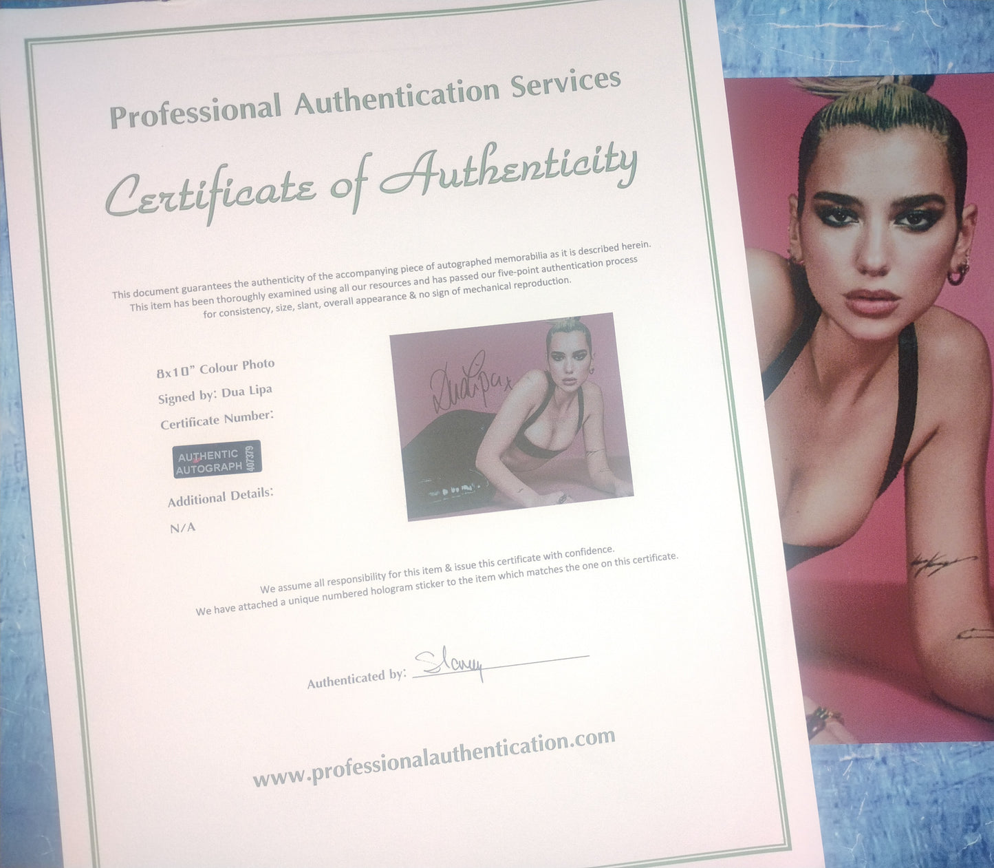 Dua Lipa Hand Signed Autograph 8x10 Photo COA
