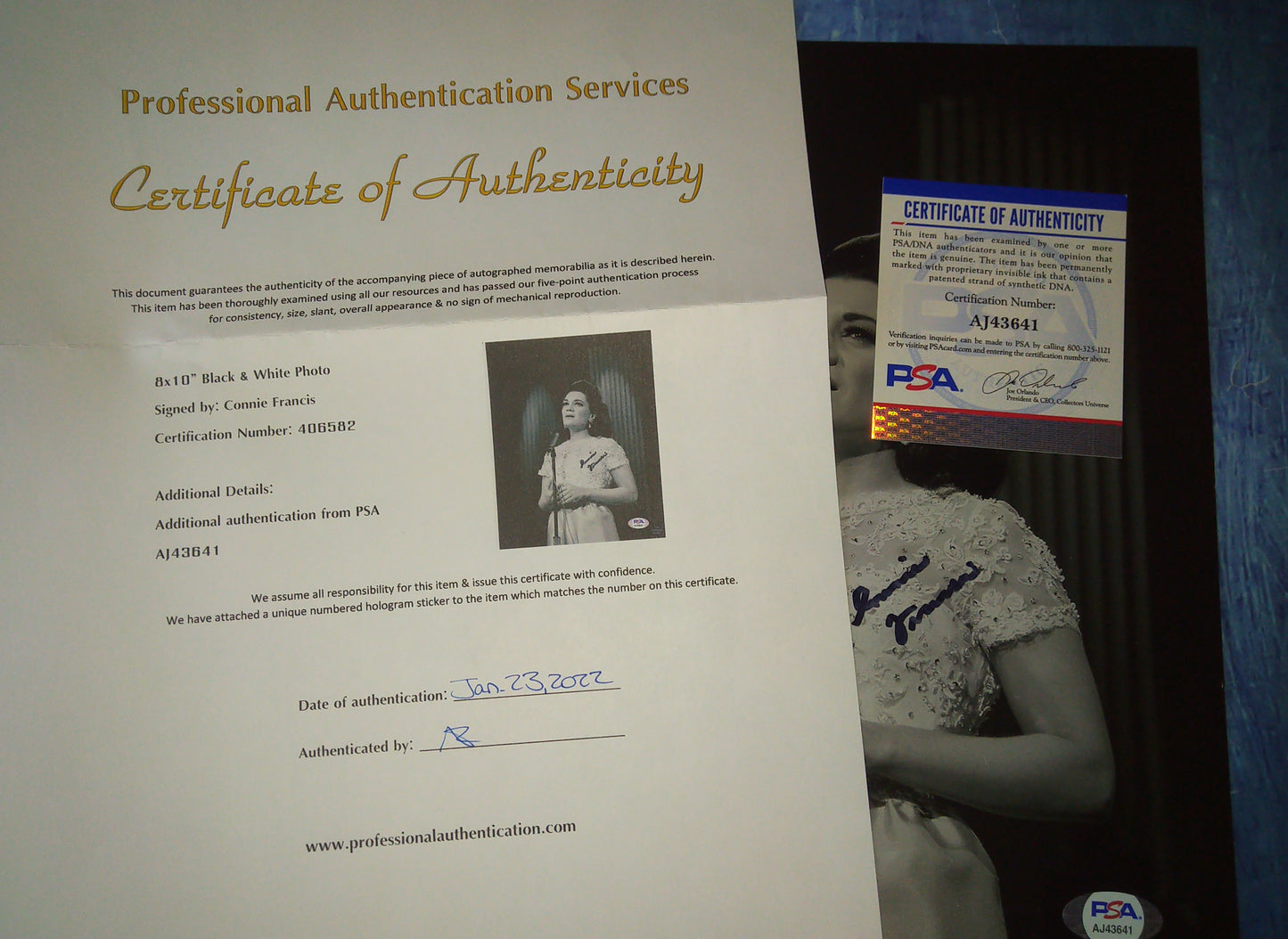 Connie Francis Hand Signed Autograph 8x10 Photo PSA COA