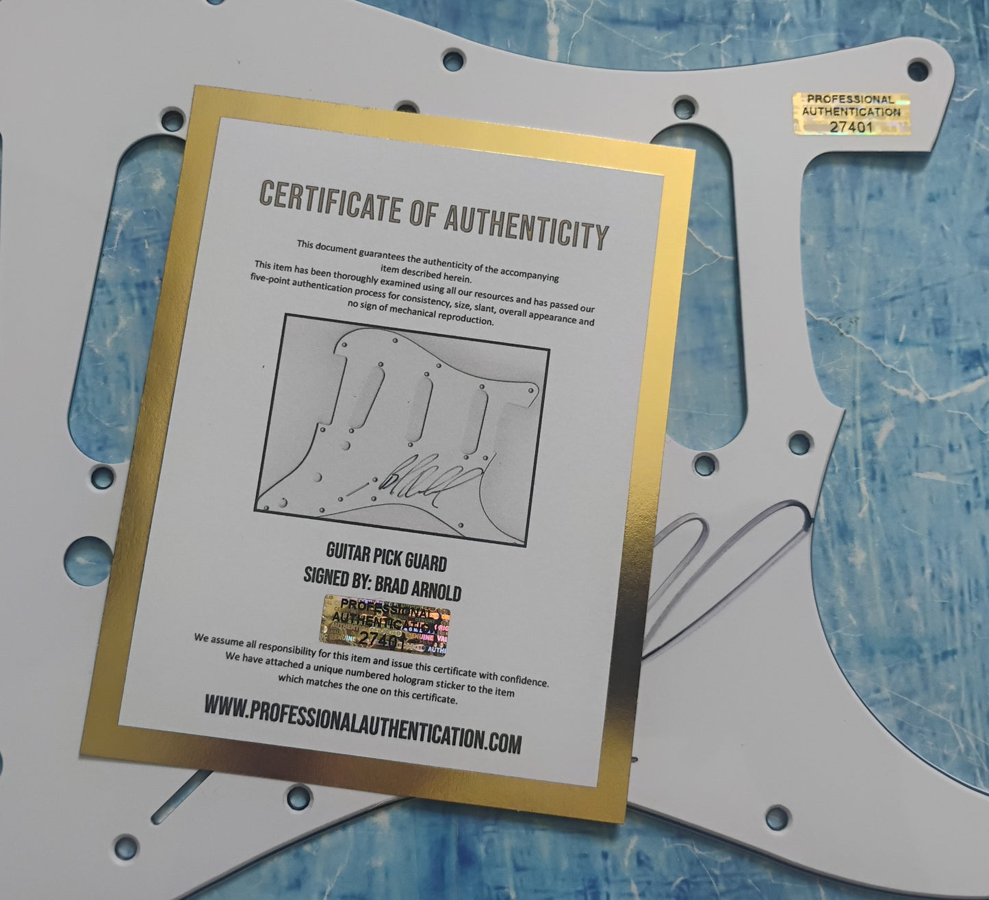 Brad Arnold Hand Signed Autograph Guitar Pick Guard COA 3 Doors Down