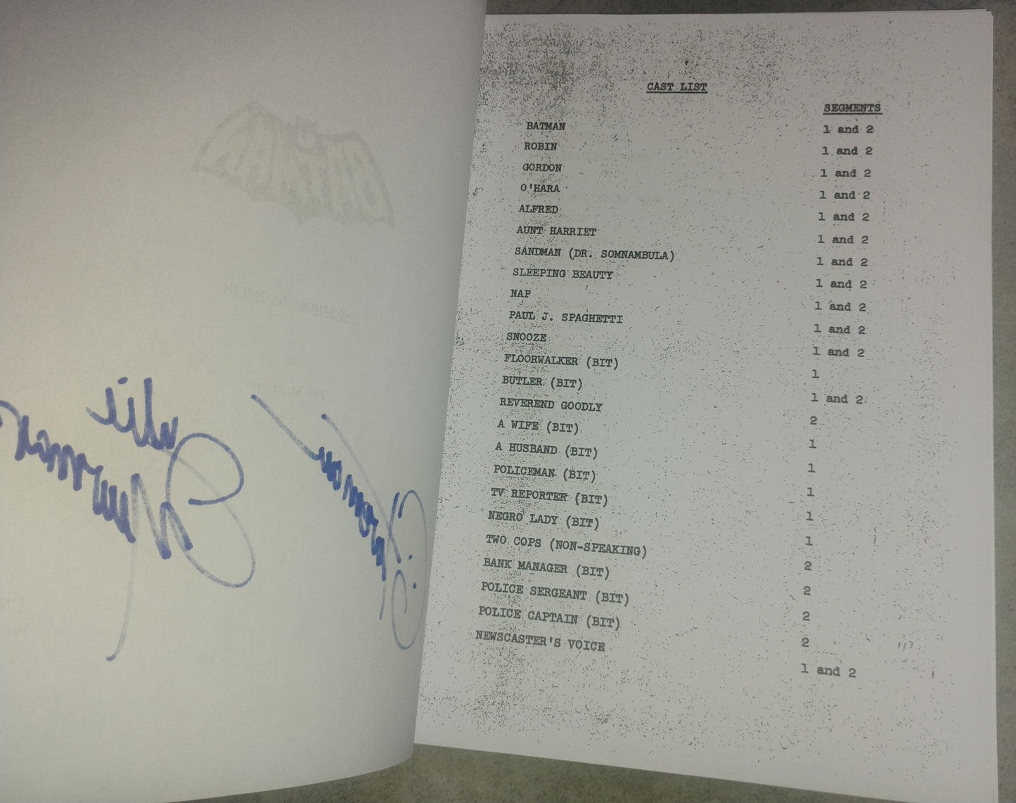 Julie Newmar Hand Signed Autograph Batman Script COA