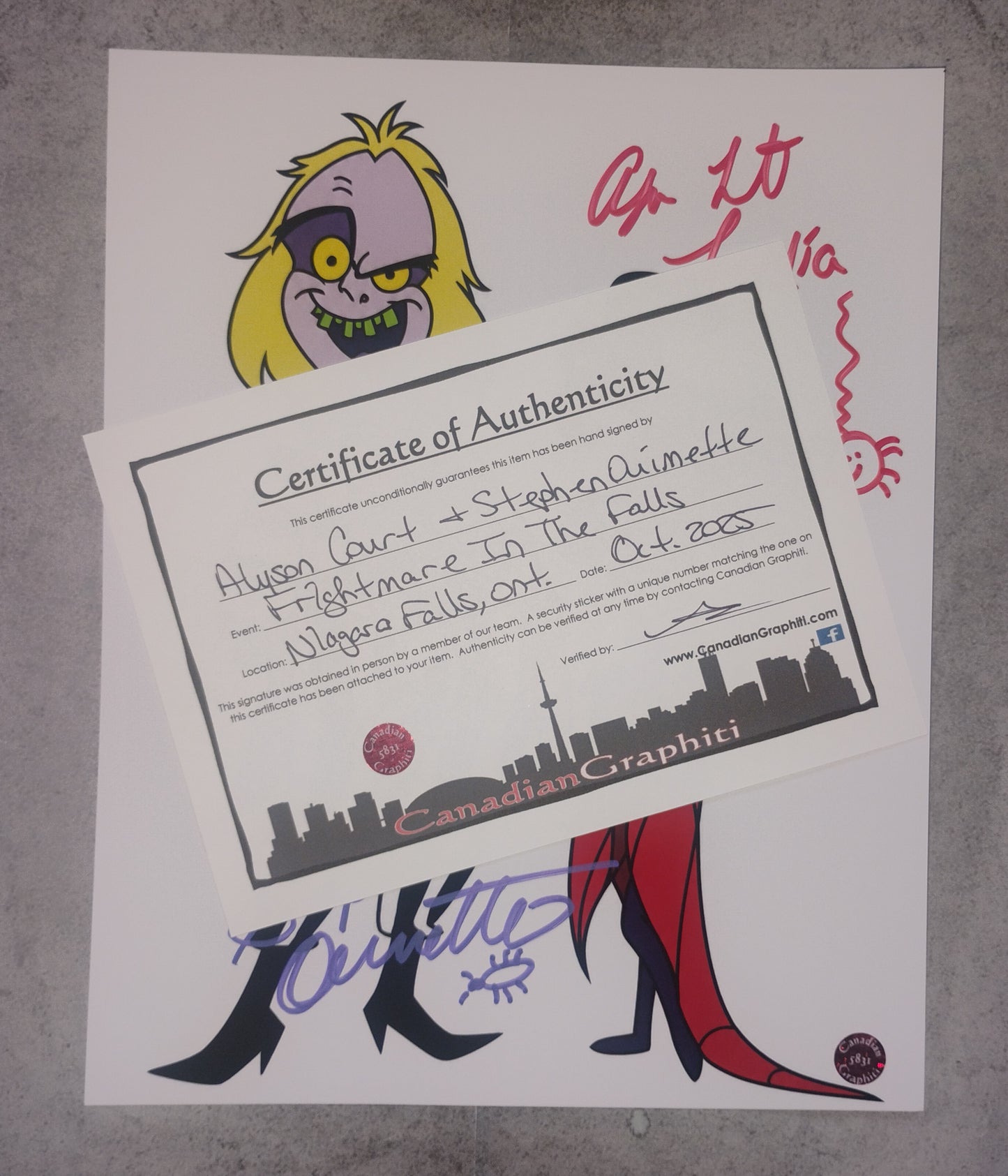 Alyson Court & Stephen Ouimette Hand Signed Autograph 8x10 Photo COA Beetlejuice