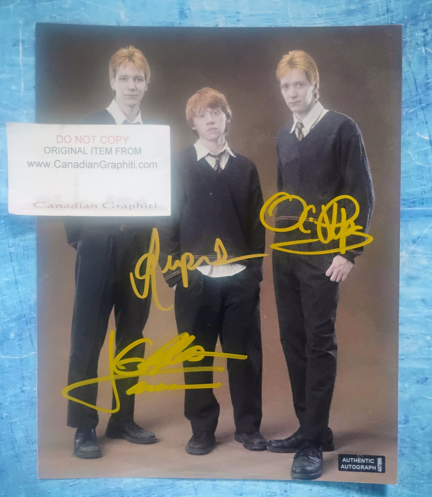 Rupert Grint, James Phelps & Oliver Phelps Hand Signed Autograph 8x10 Photo