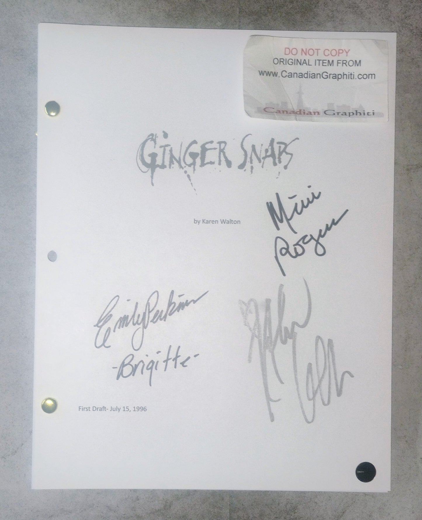 Ginger Snaps Cast Hand Signed Autograph Script Hand Signed Autograph COA Katherine Isabelle, Emily Perkins & Mimi Rogers