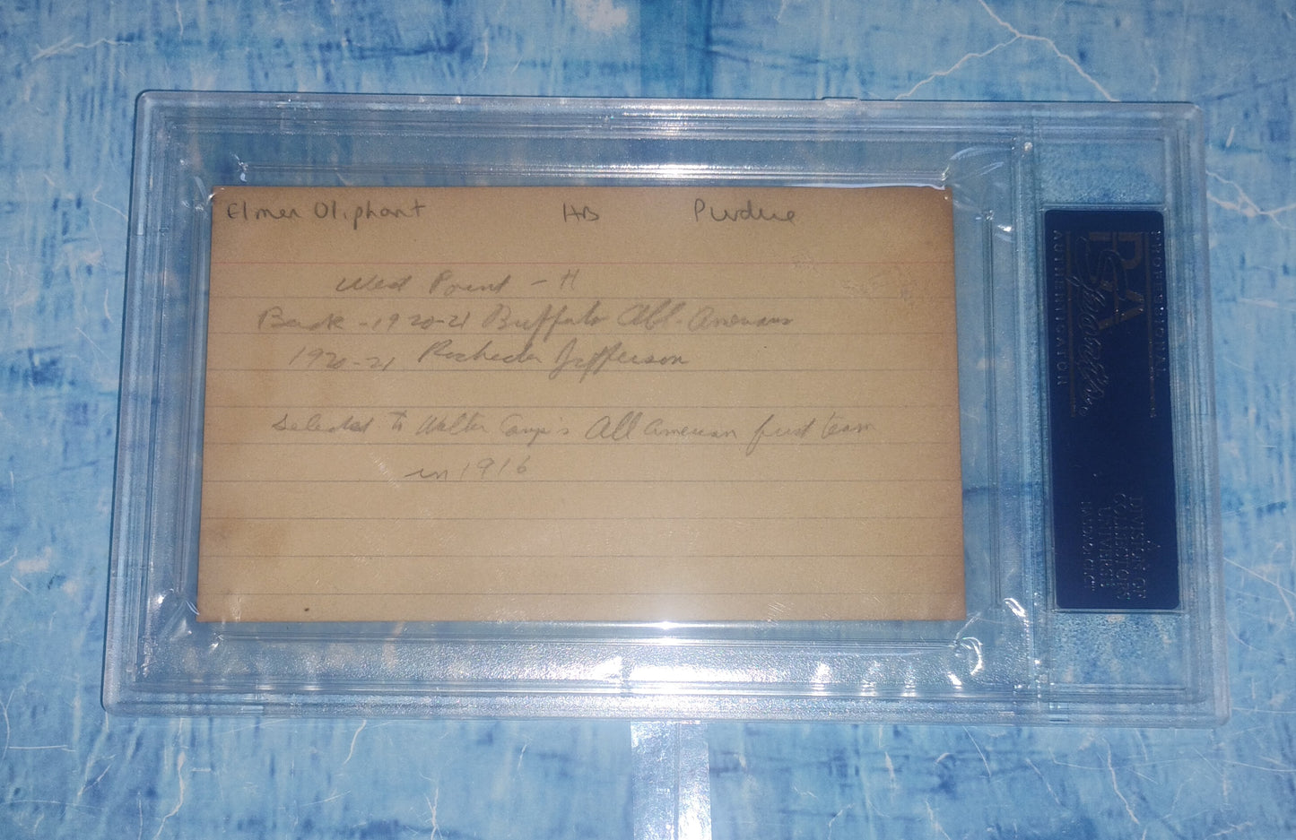 Elmer Oliphant Hand Signed Autograph Index Card PSA