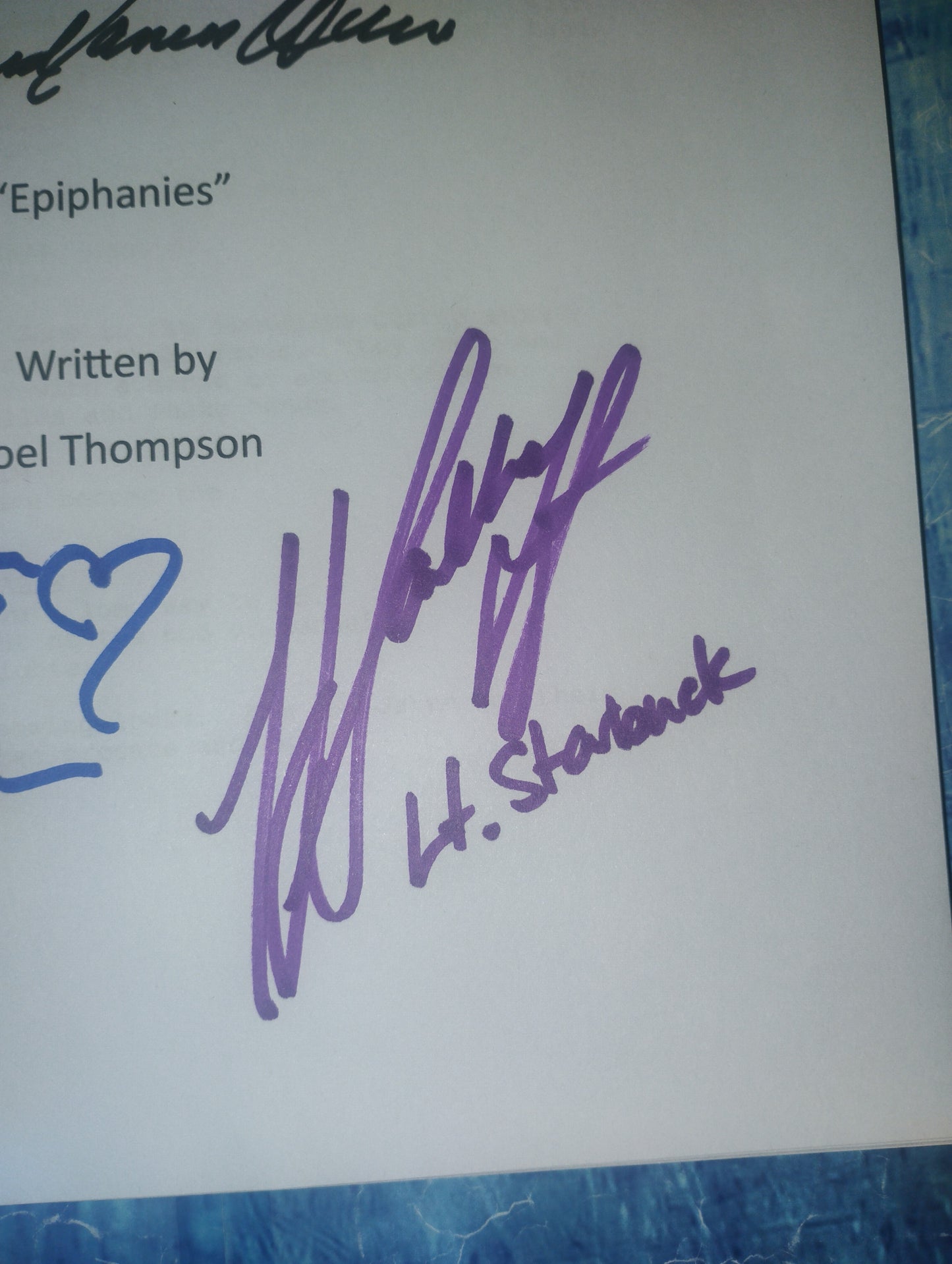 Battlestar Galactica 3x Hand Signed Script COA Tricia Helfer, Edward James Olmos & Katee Sackhoff