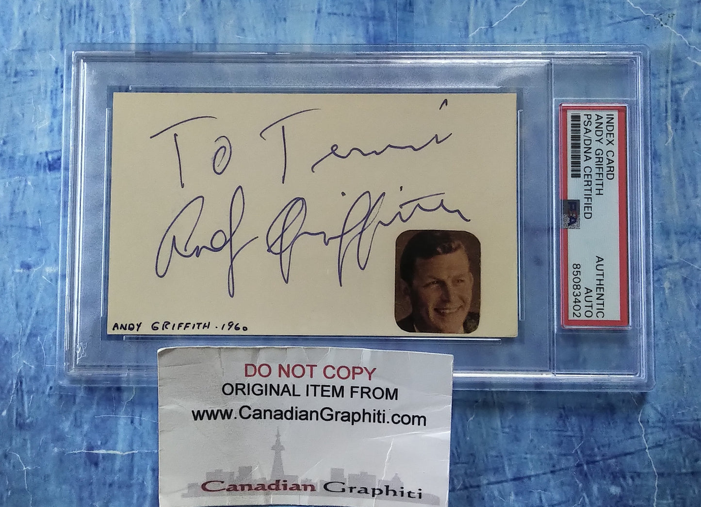 Andy Griffith Hand Signed Autograph Index Card PSA COA