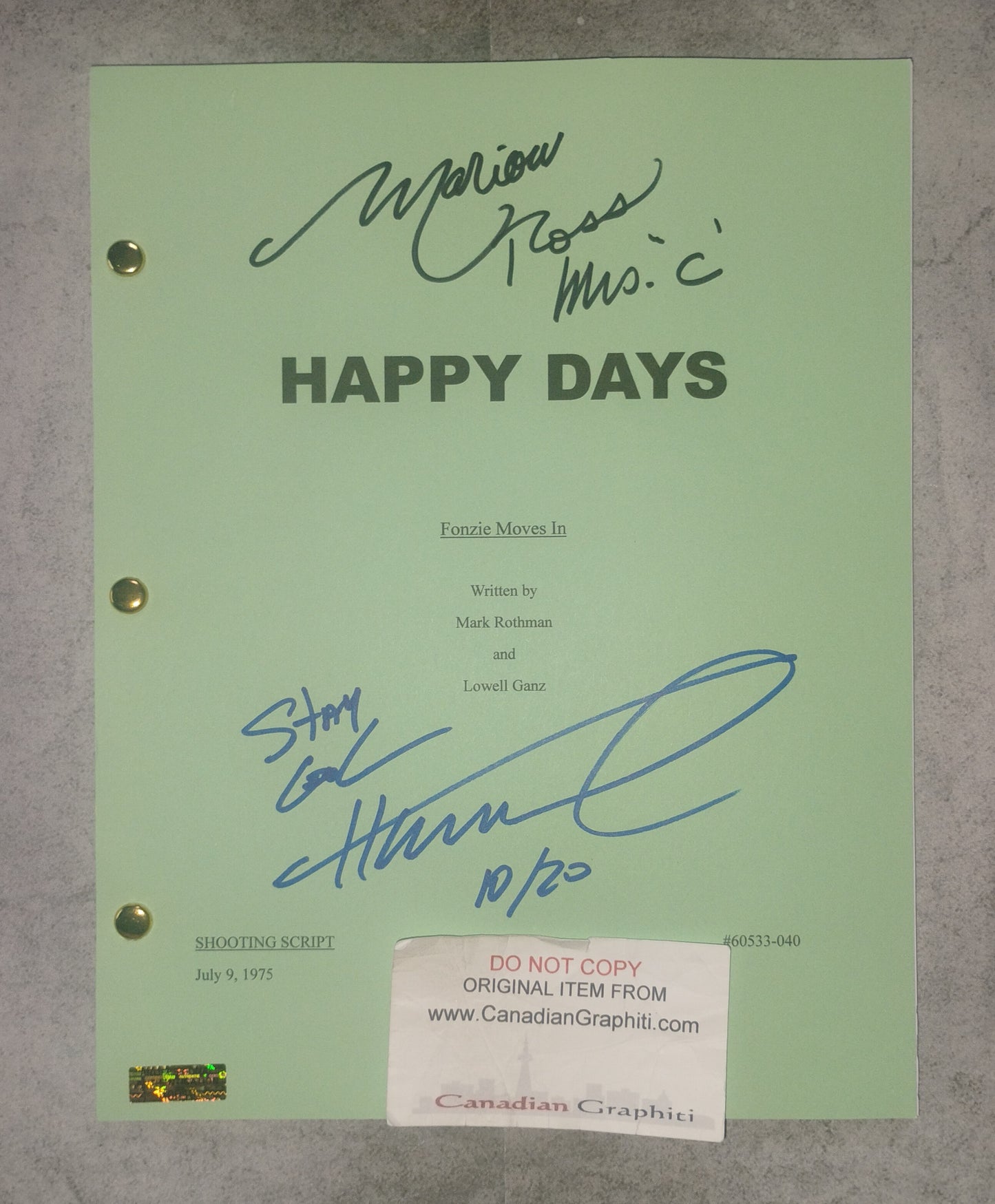 Marion Ross & Henry Winkler Hand Signed Autograph Happy Days Script COA