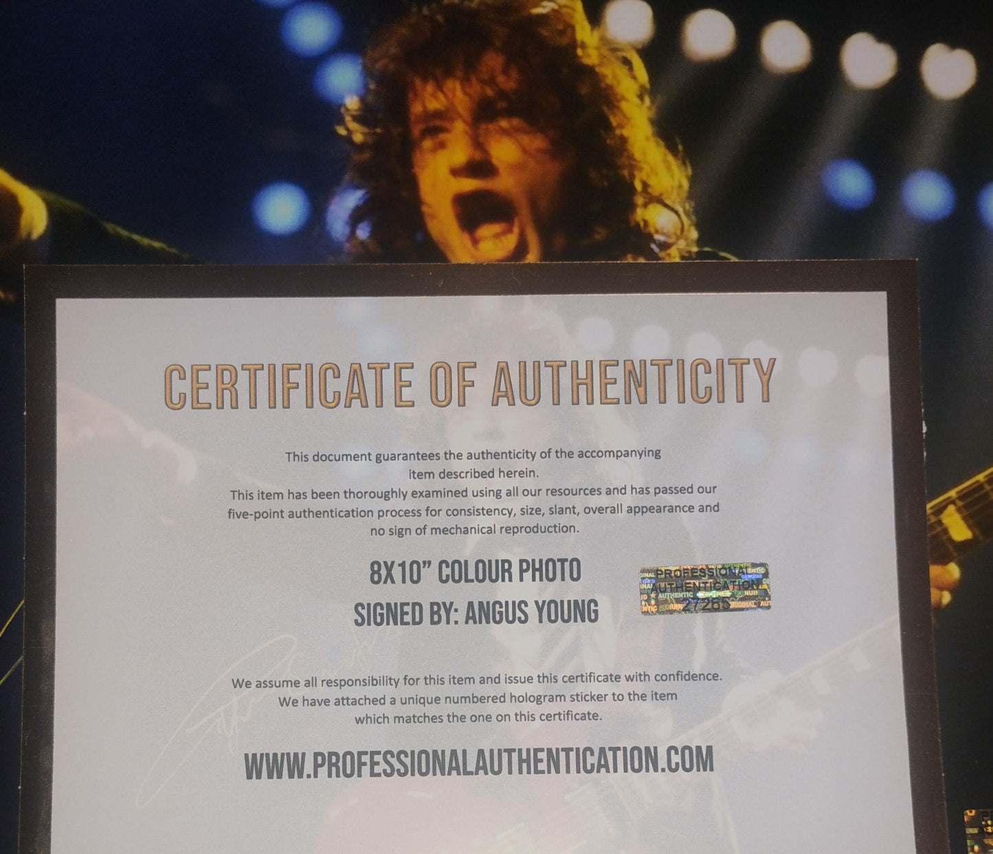 Angus Young AC/DC Hand Signed Autograph 8x10 Photo COA