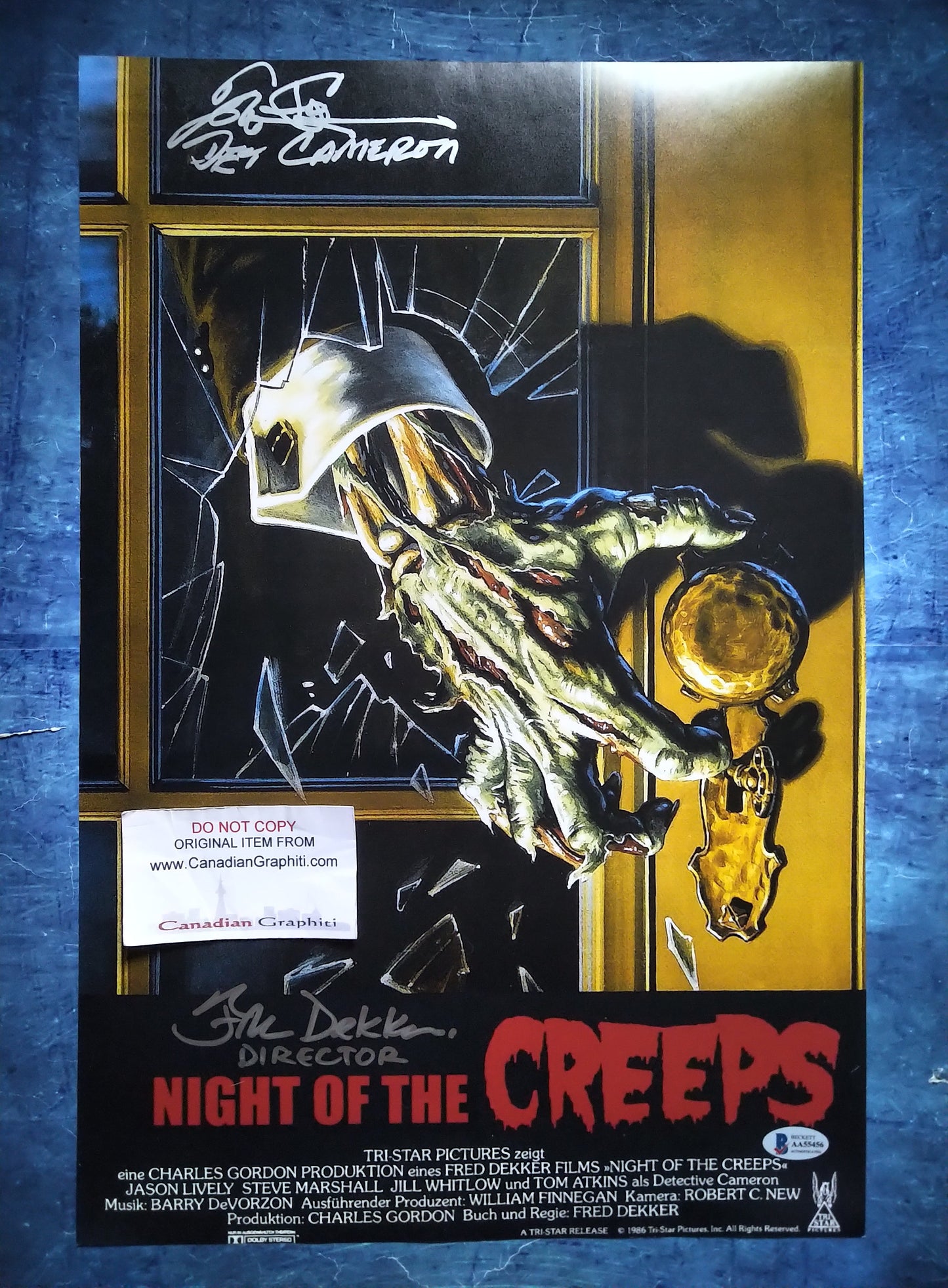 Tom Atkins & Fred Dekker Hand Signed Autograph 12x18 Photo BAS COA Night Of The Creeps