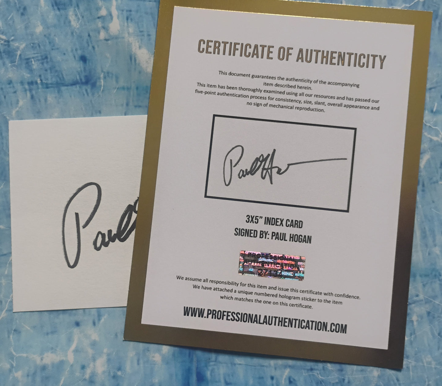 Paul Hogan Hand Signed Autograph Index Card COA Crocodile Dundee