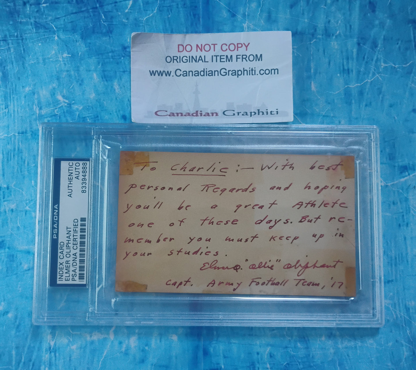 Elmer Oliphant Hand Signed Autograph Index Card PSA