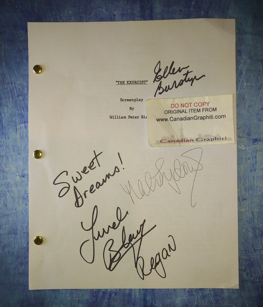 The Exorcist Cast Hand Signed Autograph Script COA Linda Blair, Ellen Burstyn & Max Von Sydow
