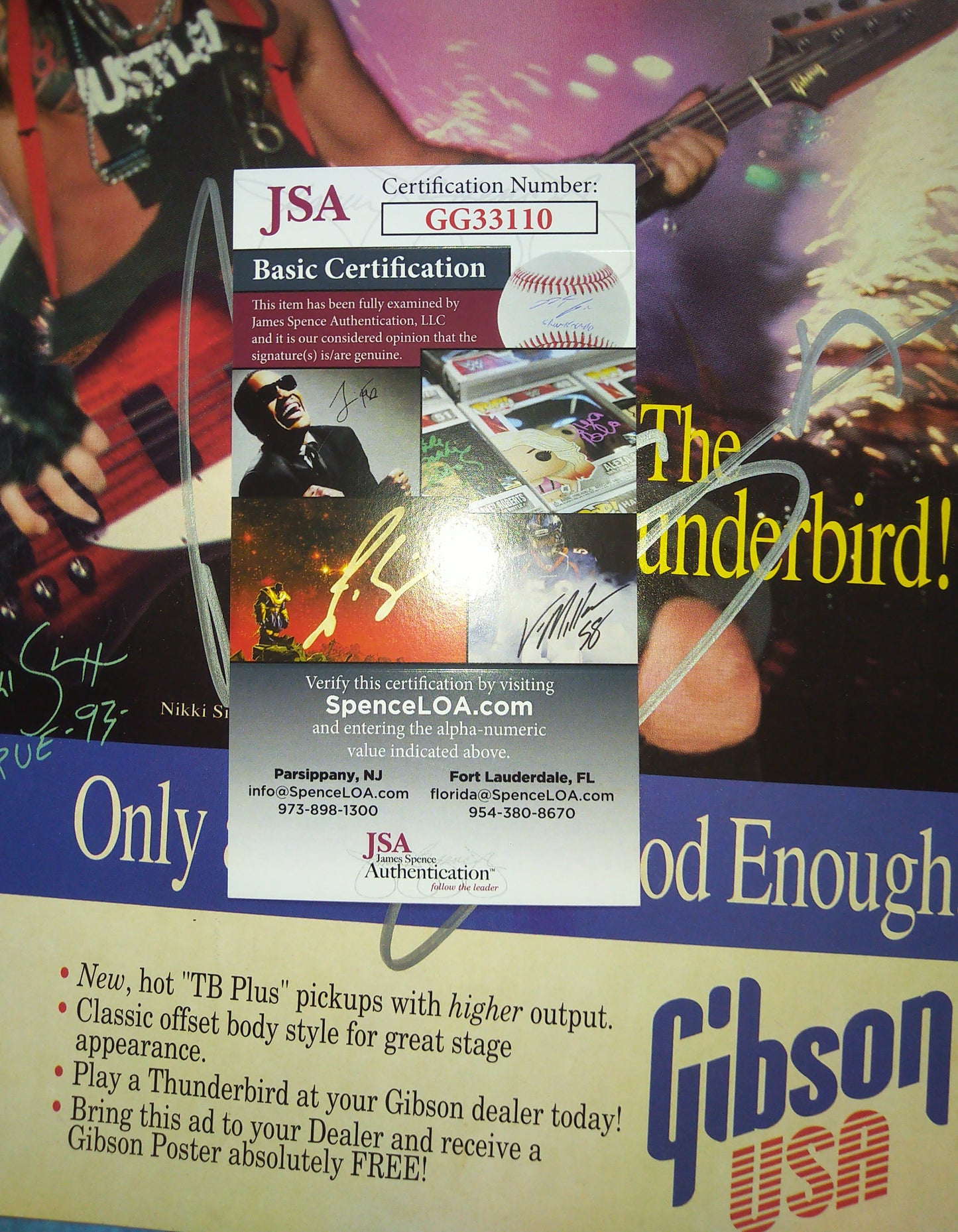 Nikki Sixx Hand Signed Autograph Gibson Guitar Ad JSA COA Motley Crue