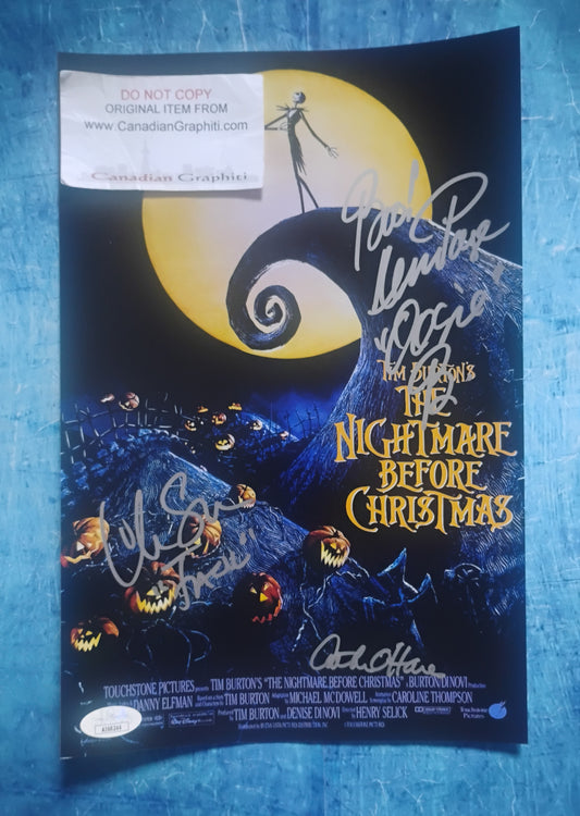 Nightmare Before Christmas Cast Hand Signed Autograph Photo JSA COA Catherine O'Hara, Ken Page & Chris Sarandon