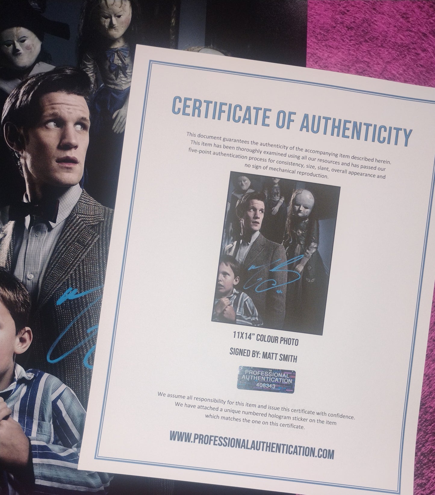 Matt Smith Hand Signed Autograph 11x14 Photo COA Doctor Who