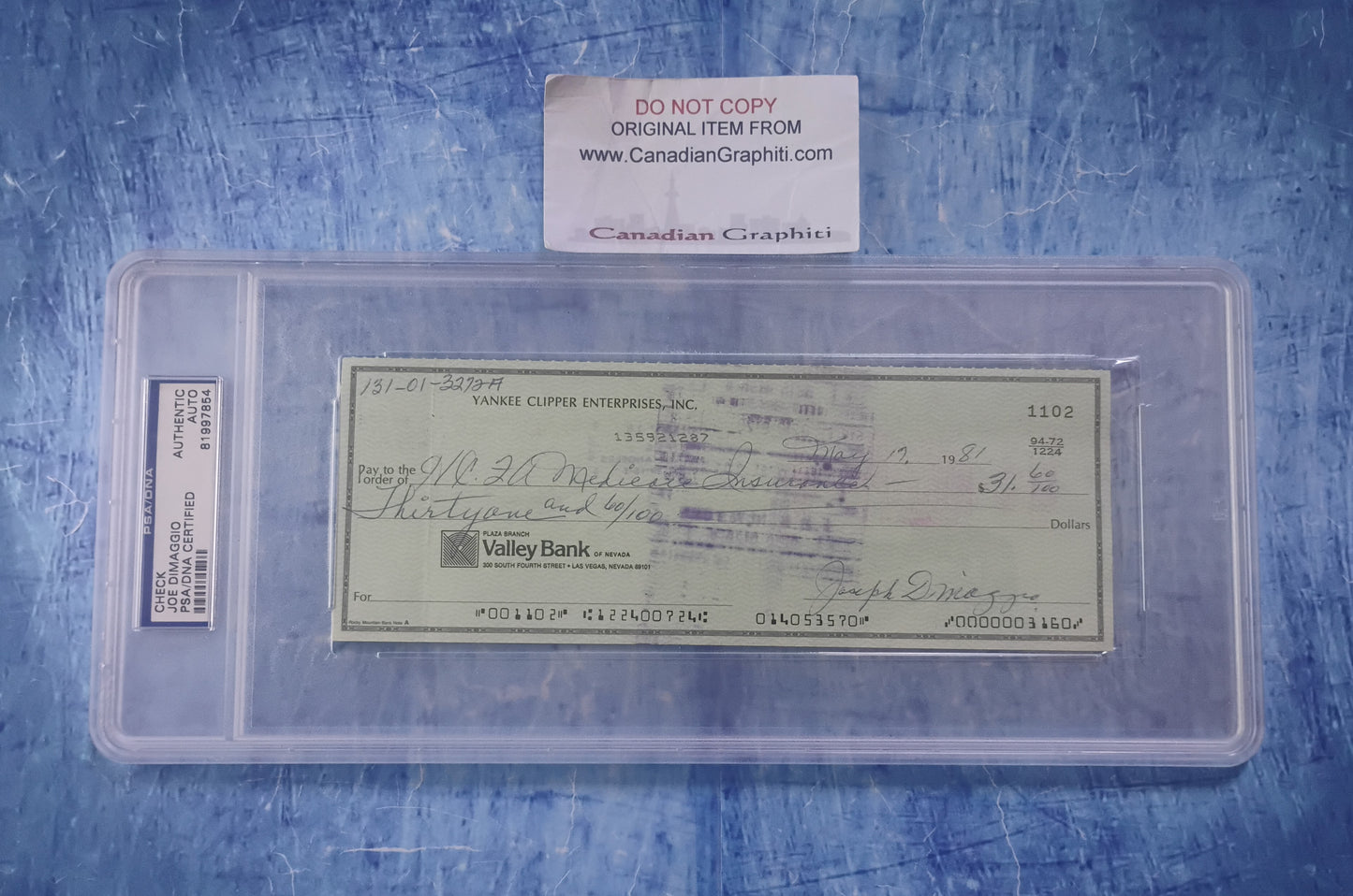 Joe DiMaggio Hand Signed Autograph Cheque PSA Rare Full Signature