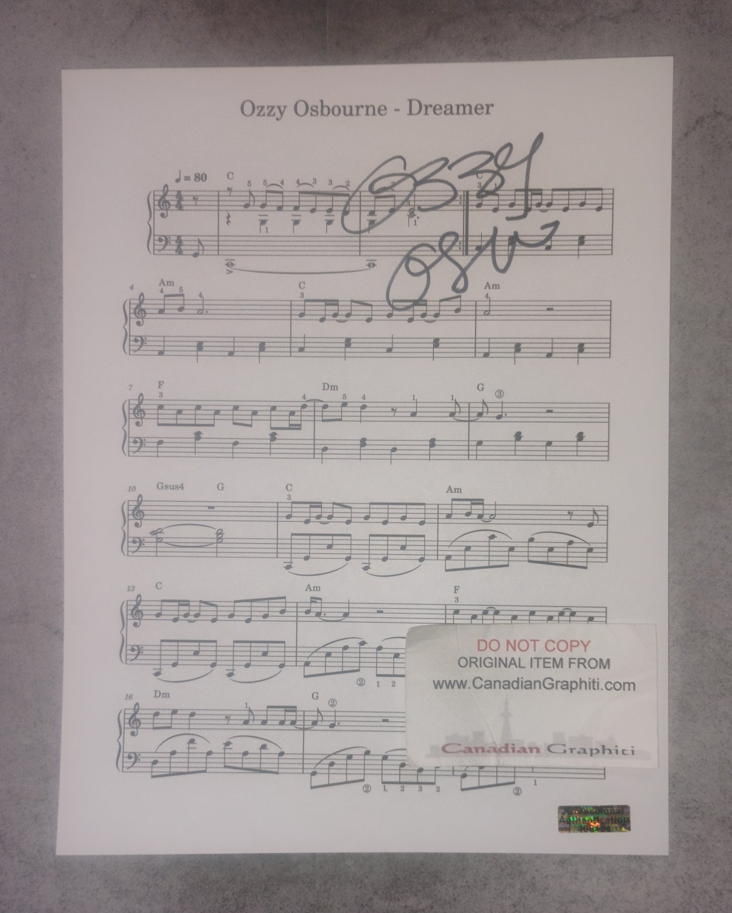Ozzy Osbourne Hand Signed Autograph Sheet Music COA