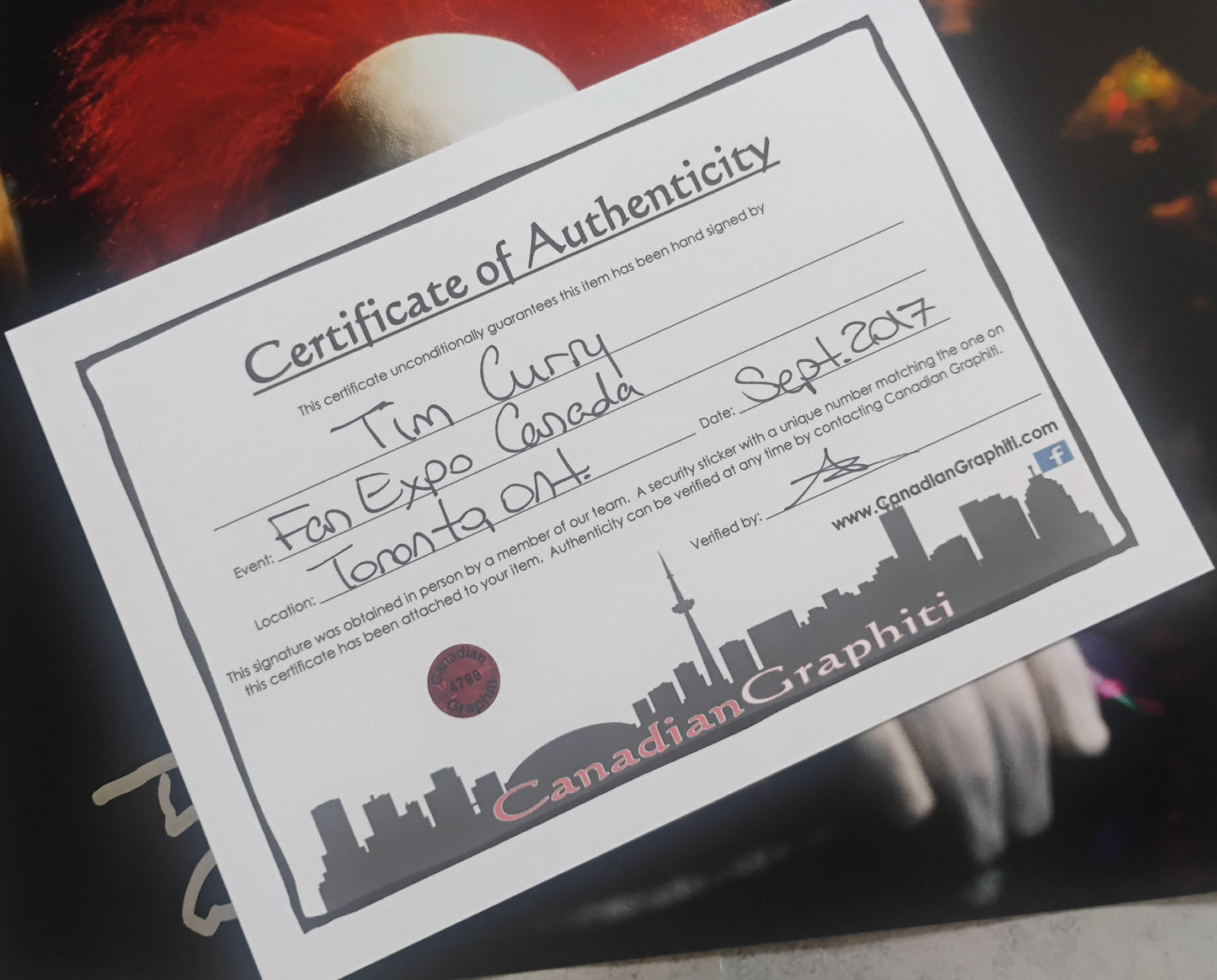 Tim Curry Hand Signed Autograph Photo COA Pennywise