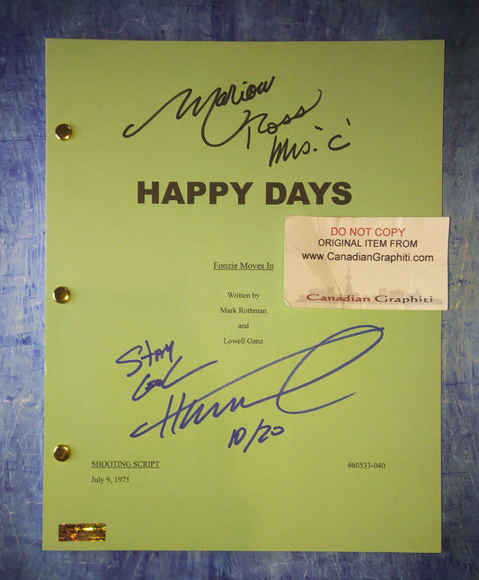 Marion Ross & Henry Winkler Hand Signed Autograph Happy Days Script COA