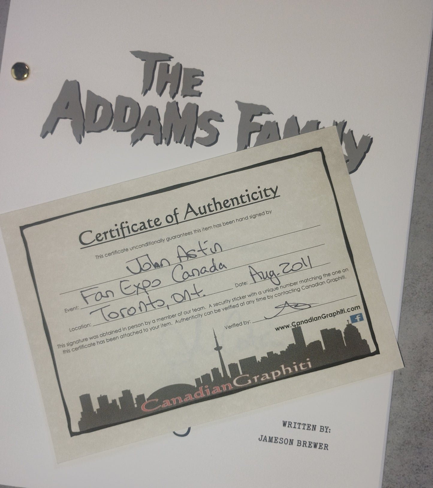 John Astin Hand Signed Autograph The Addams Family Script COA