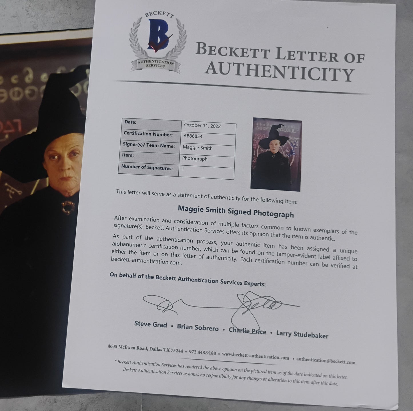 Maggie Smith Hand Signed Autograph 8x10 Photo BAS COA Harry Potter