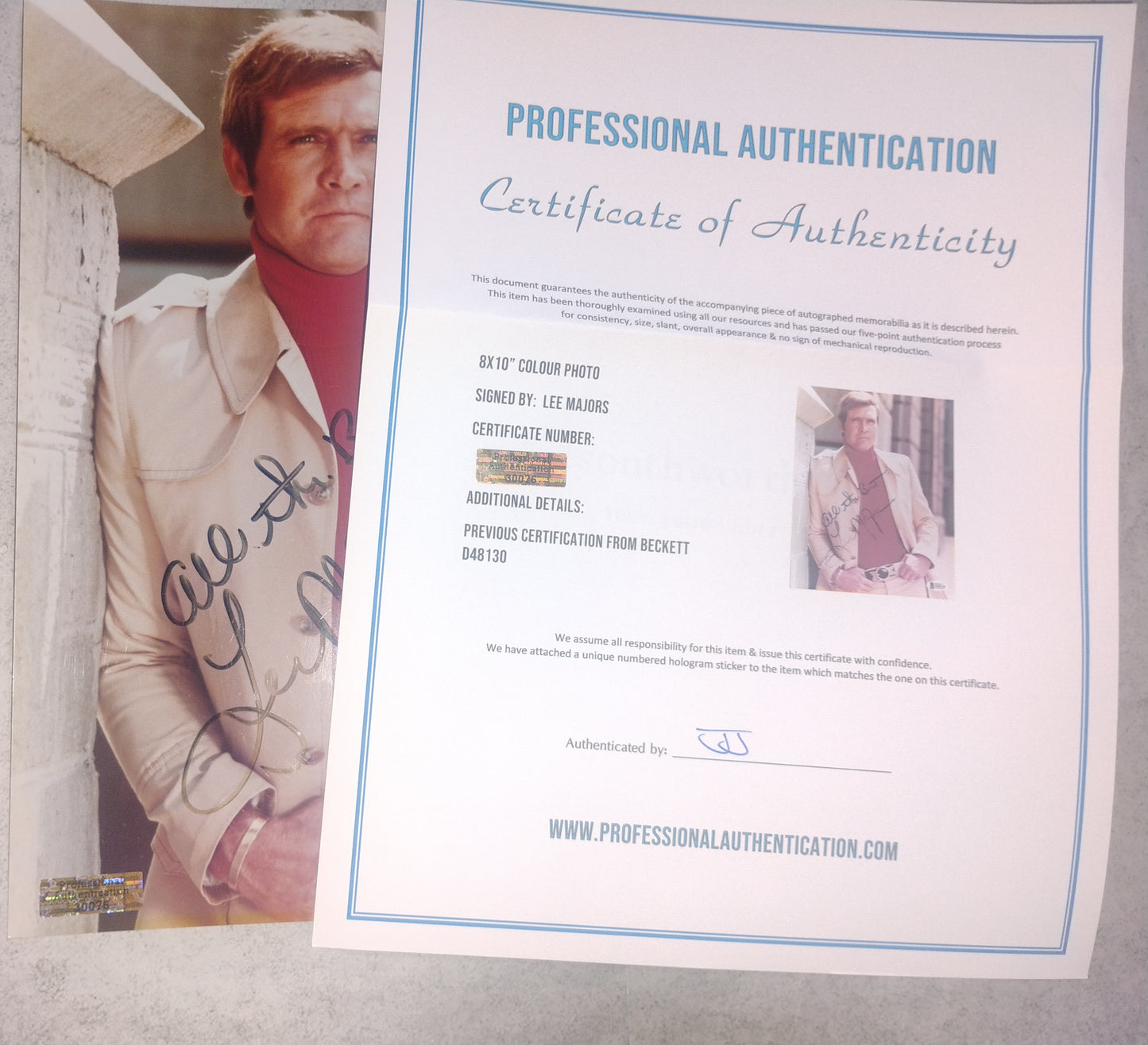 Lee Majors Hand Signed Autograph 8x10 Photo BAS COA Six Million Dollar Man
