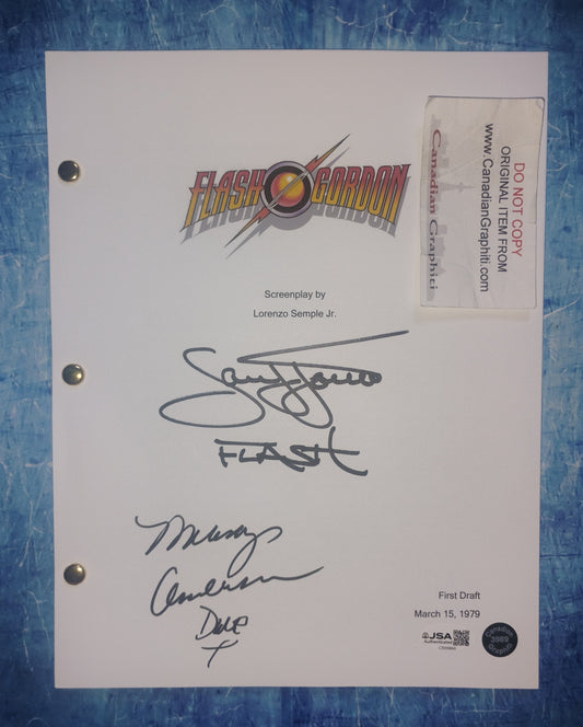 Sam J Jones & Melody Anderson Hand Signed Autograph Flash Gordon Script JSA COA