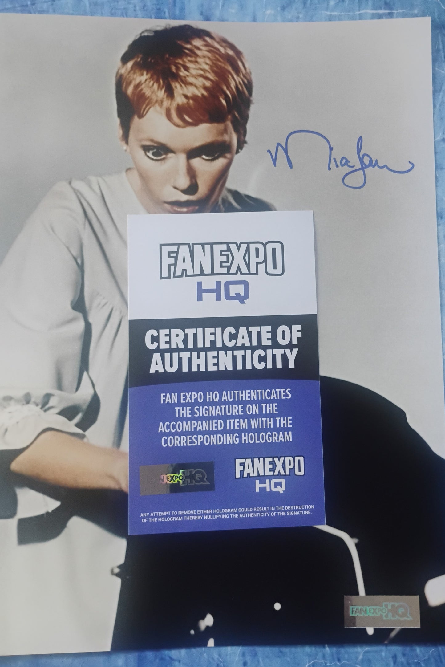 Mia Farrow Hand Signed Autograph 8x10 Photo COA Rosemary's Baby