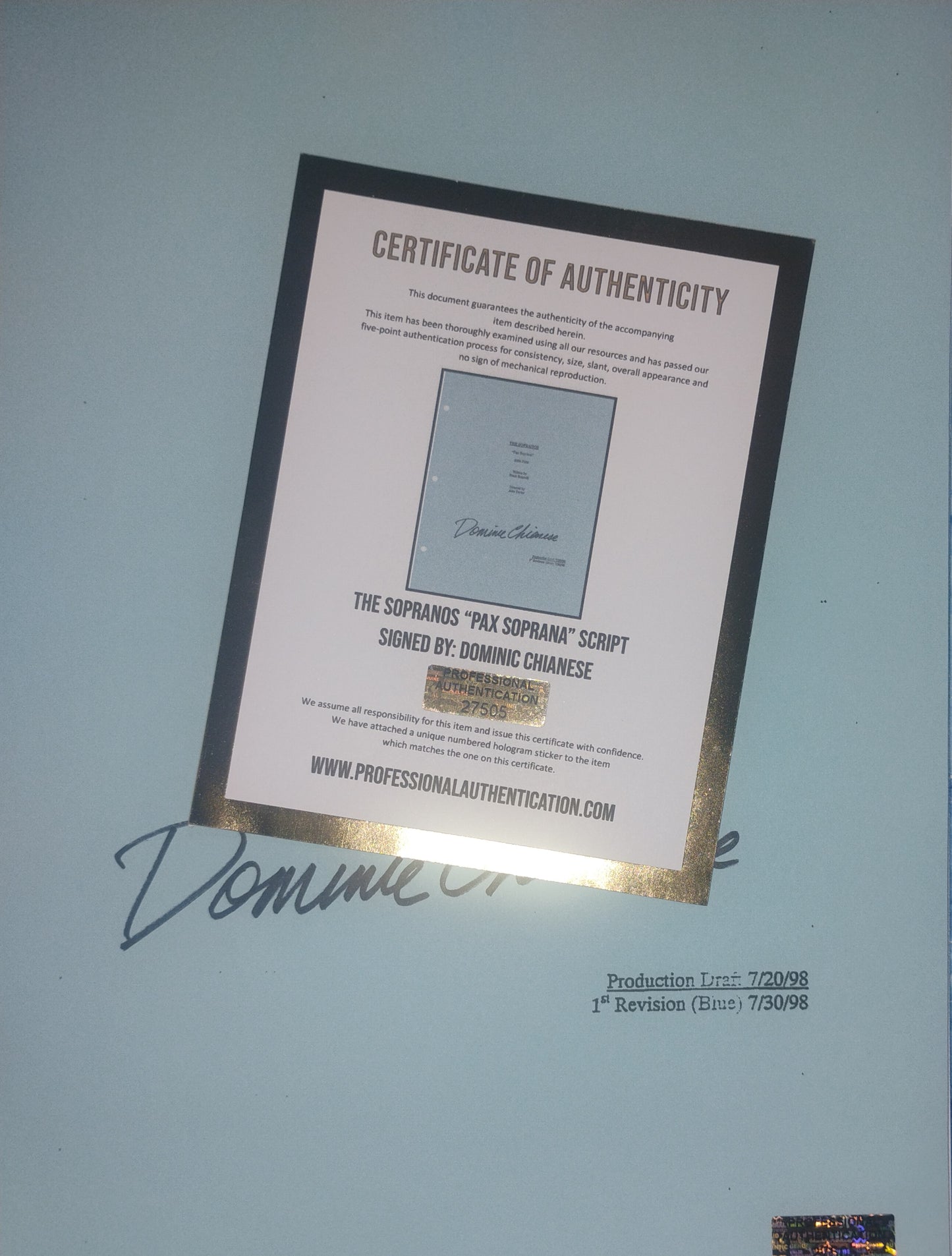 Dominic Chianese Hand Signed Autograph The Sopranos Script COA