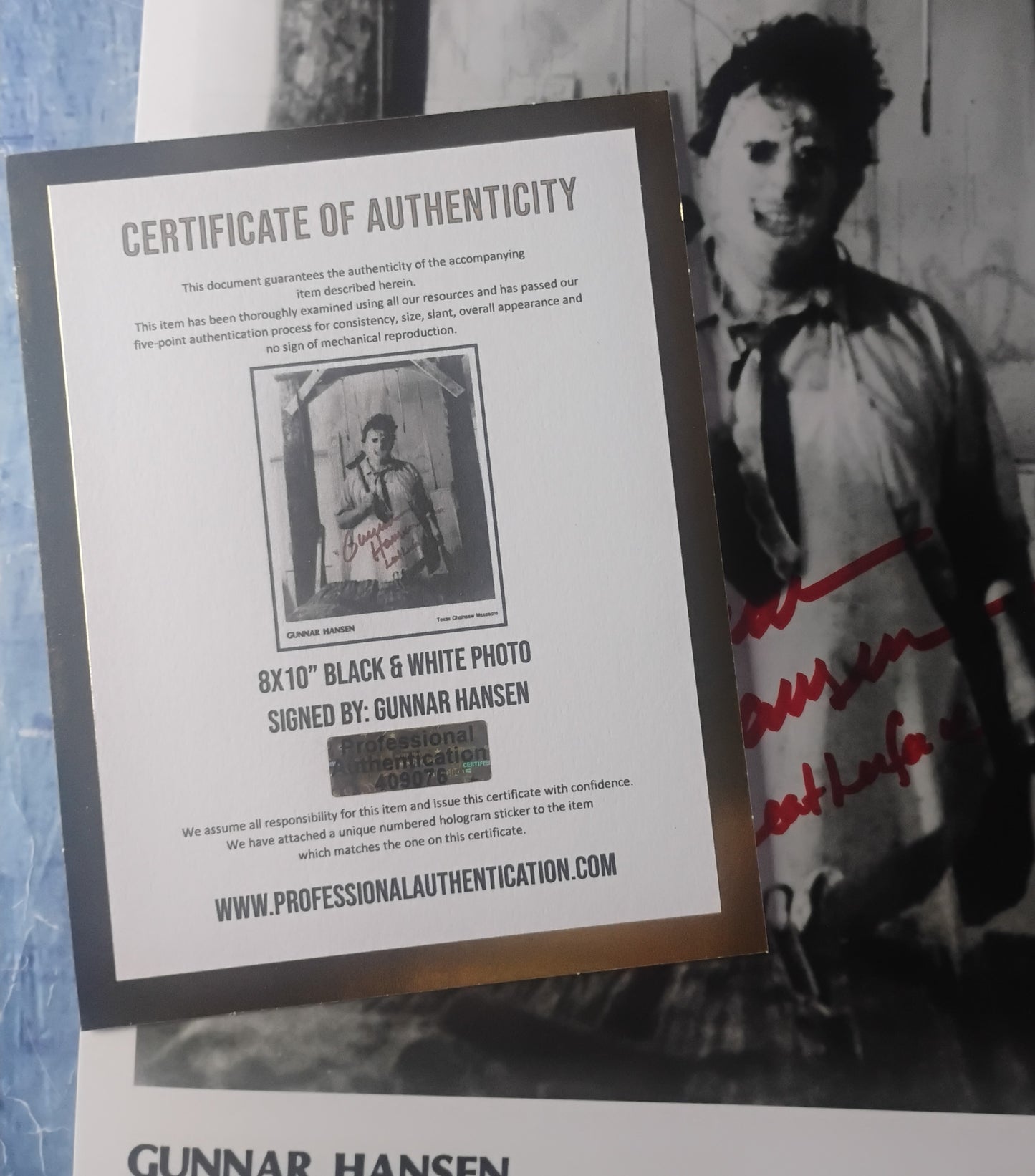 Gunnar Hansen Hand Signed Autograph 8x10 Photo COA Texas Chainsaw Massacre