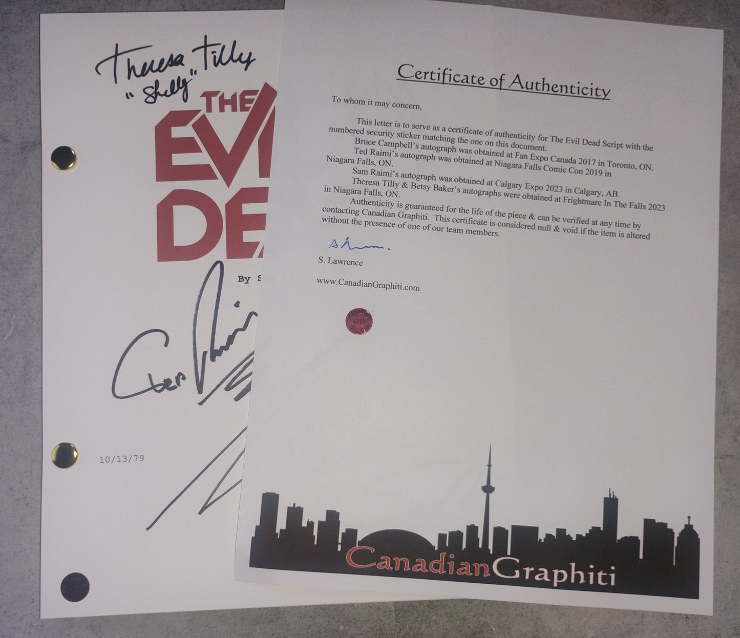 Evil Dead 5x Hand Signed Autograph Script COA Bruce Campbell, Sam Raimi