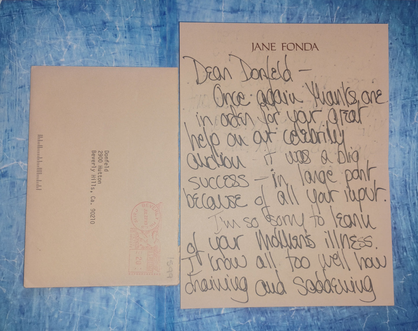 Jane Fonda Hand Signed Autograph Personal Letter JSA COA