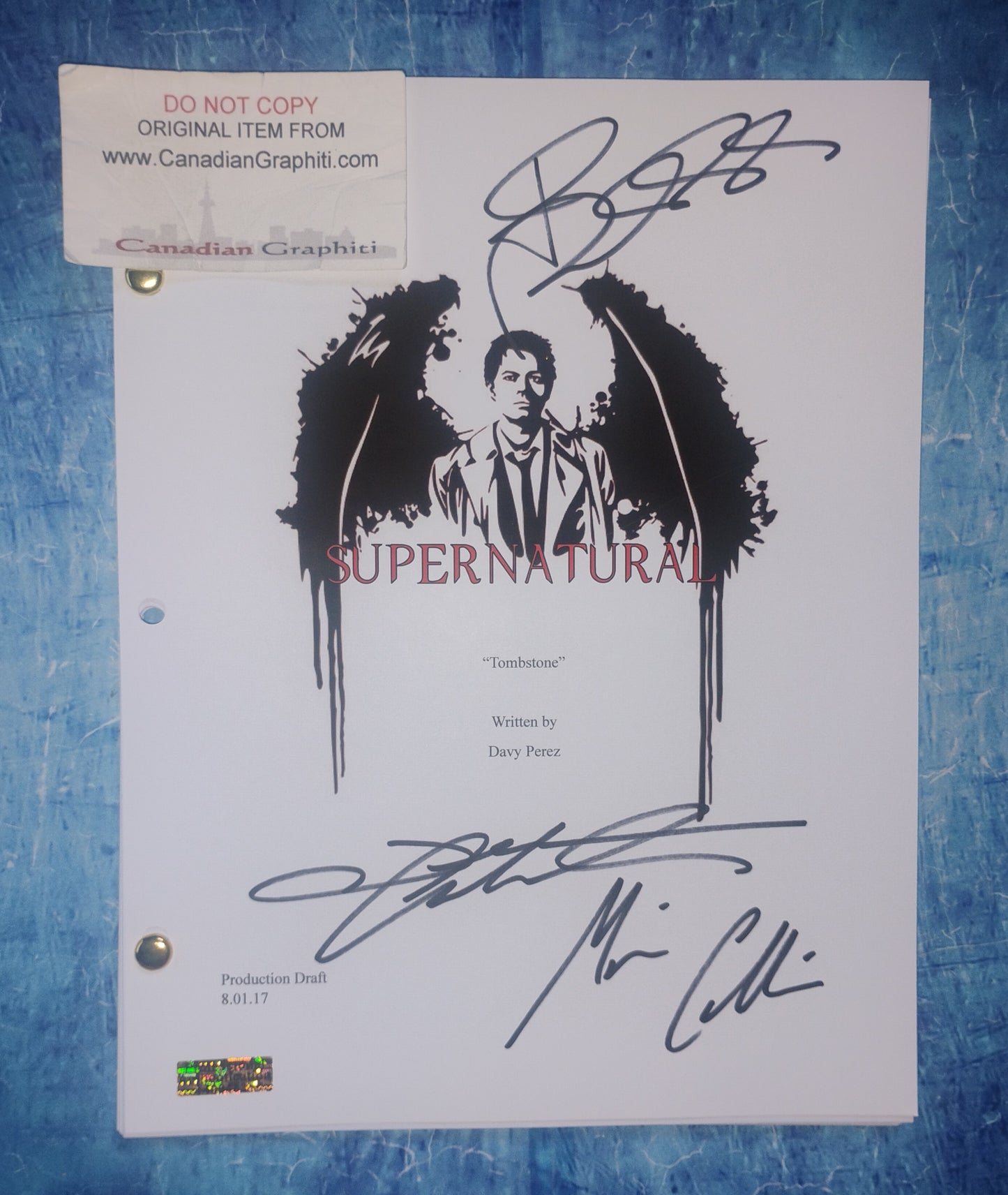 Jensen Ackles, Jared Padalecki & Misha Collins Hand Signed Autograph Supernatural Script COA