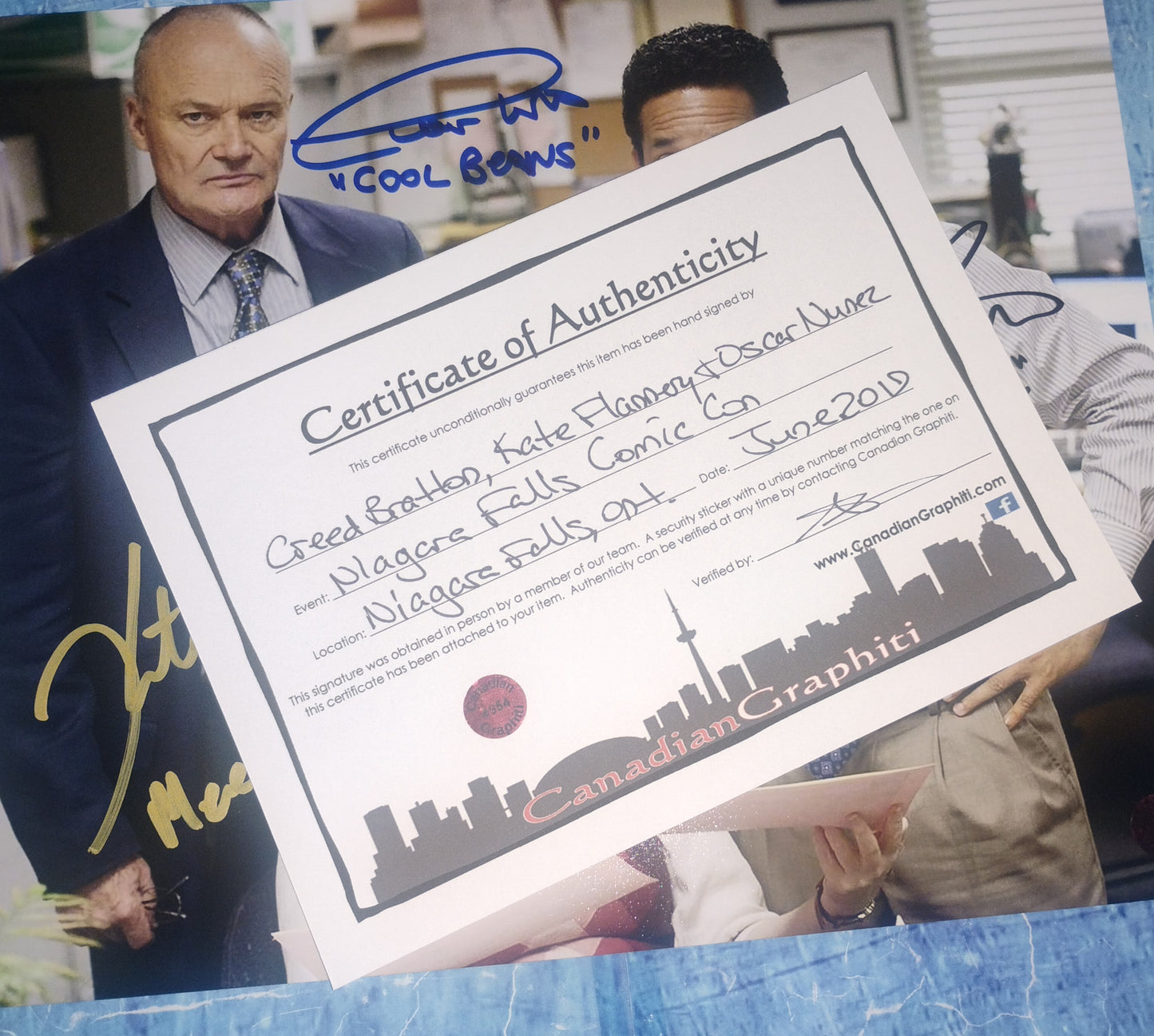 Creed Bratton, Kate Flannery & Oscar Nunez Hand Signed Autograph 8x10 Photo COA The Office