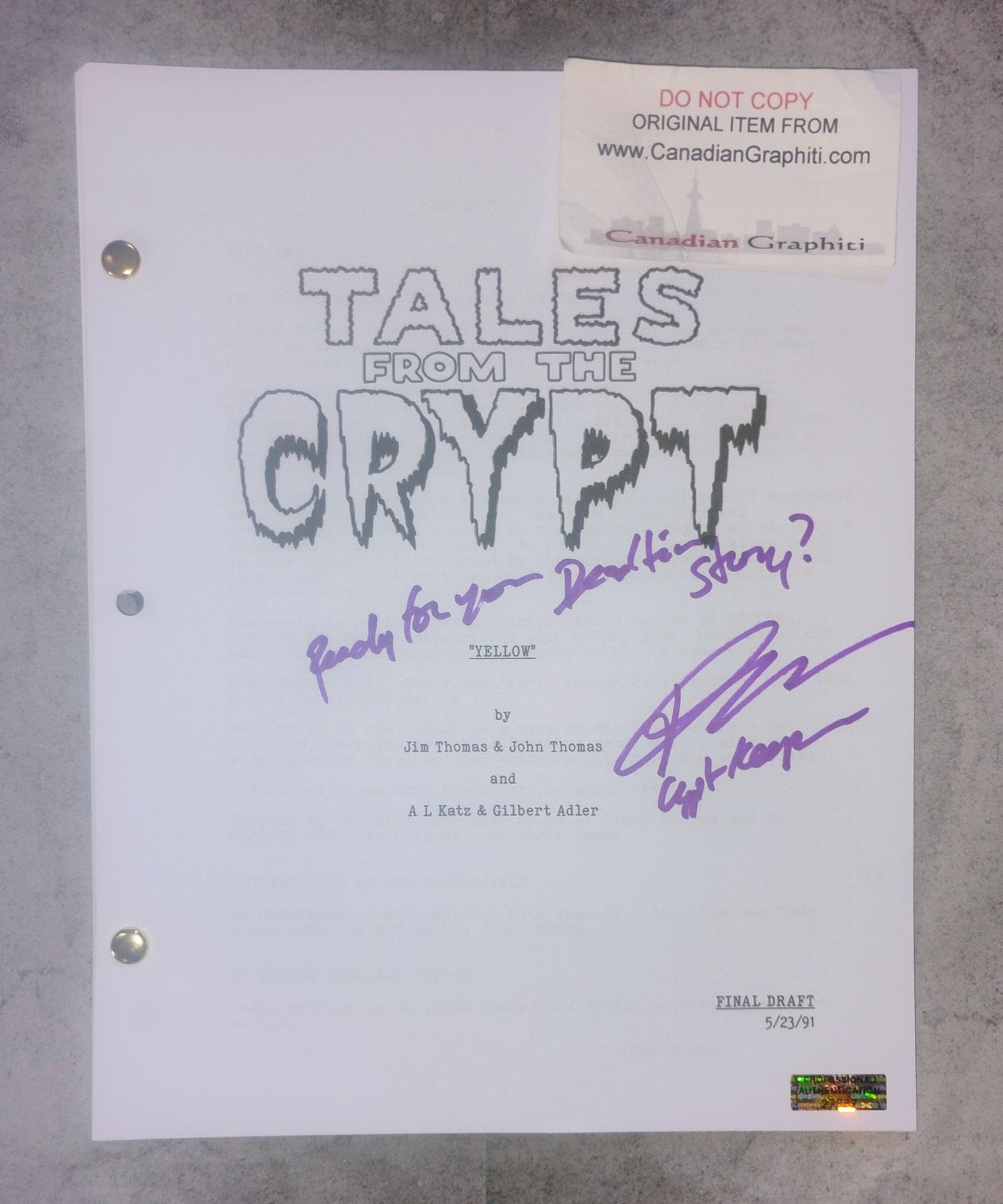 John Kassir Hand Signed Autograph Tales From The Crypt COA