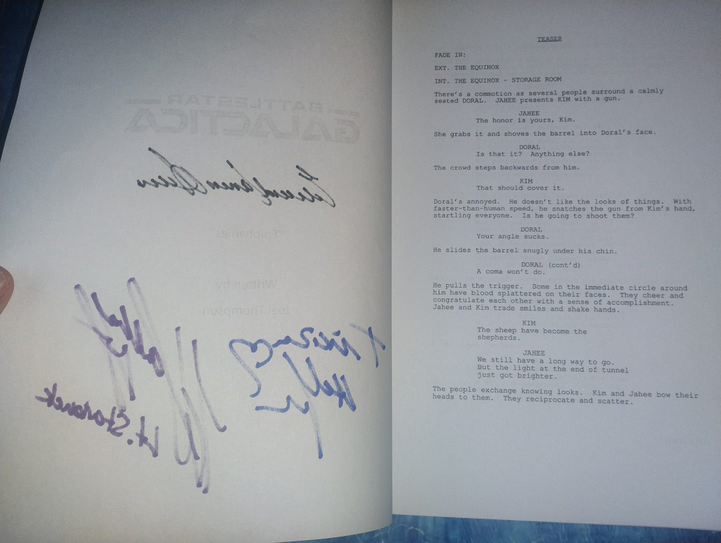 Battlestar Galactica 3x Hand Signed Script COA Tricia Helfer, Edward James Olmos & Katee Sackhoff
