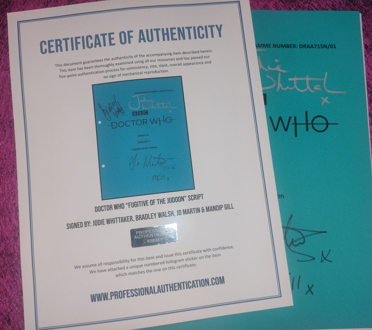Doctor Who 4x Cast Hand Signed Script COA Jodie Whittaker, Jo Martin, Bradley Walsh & Mandip Gill
