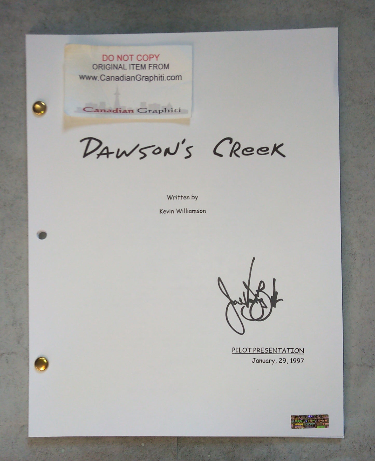 James Van Der Beek Hand Signed Autograph Dawson's Creek Script COA
