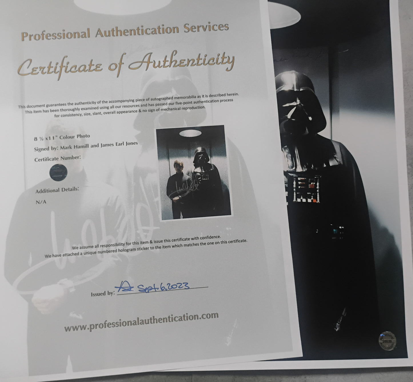 James Earl Jones & Mark Hamill Hand Signed Autograph Photo COA Star Wars