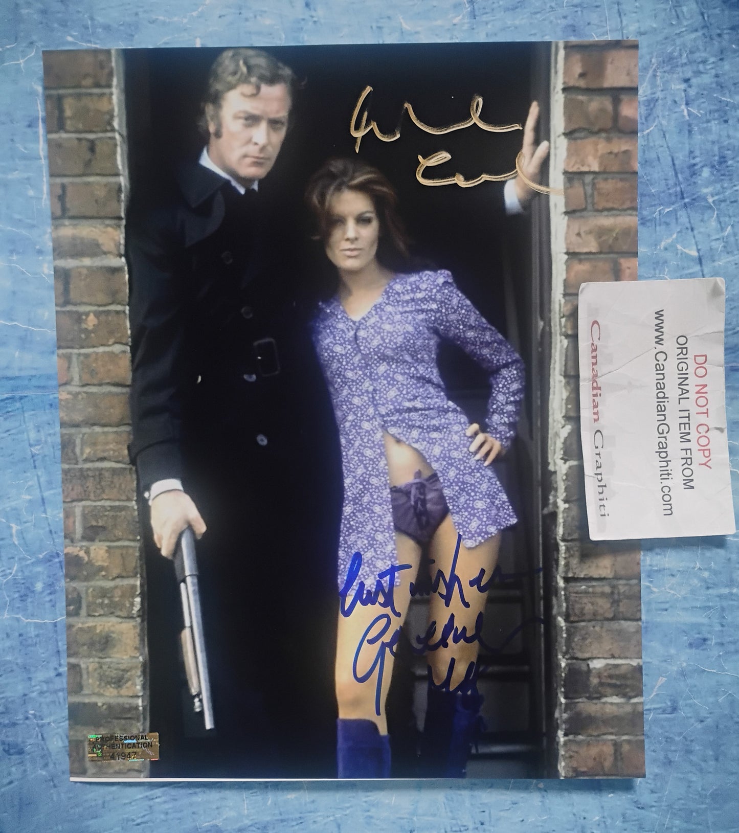 Michael Caine & Geraldine Moffat Hand Signed Autograph 8x10 Photo COA Get Carter