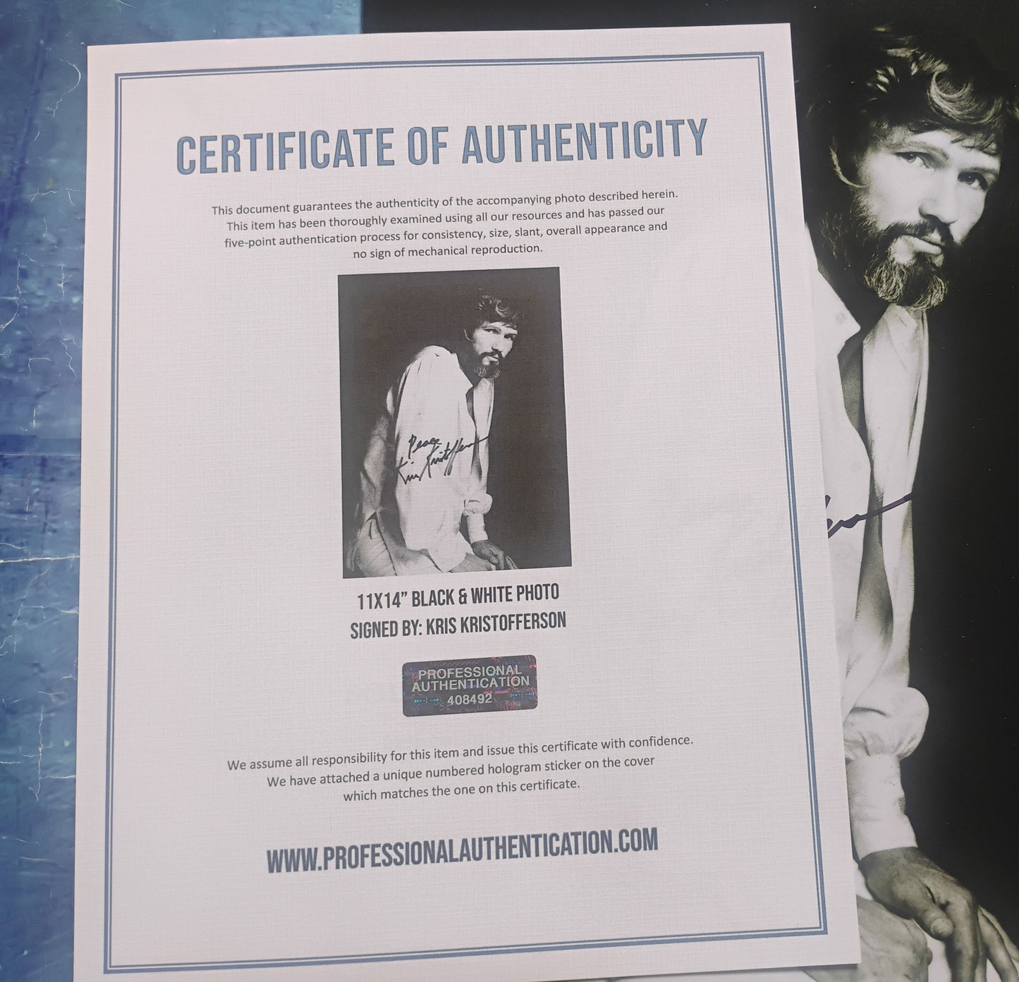 Kris Kristofferson Hand Signed Autograph 11x14 Photo COA