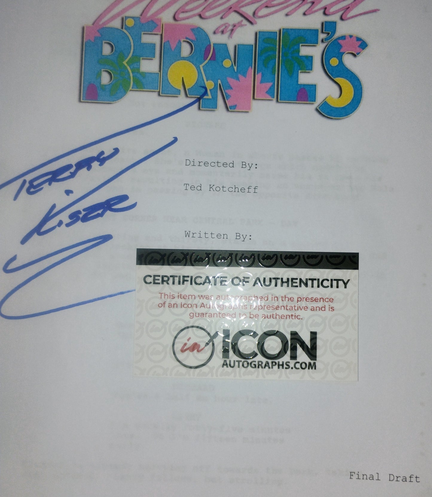 Terry Kiser Hand Signed Autograph Weekend At Bernie's Script COA,
