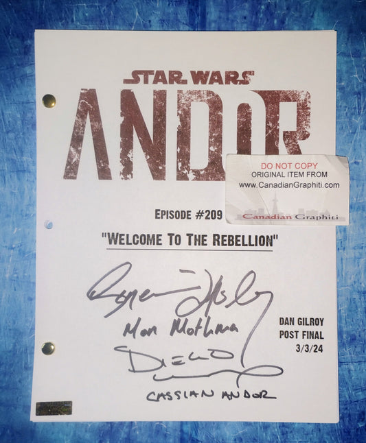 Diego Luna & Genevieve O'Reilly Hand Signed Autograph Star Wars Andor Script COA