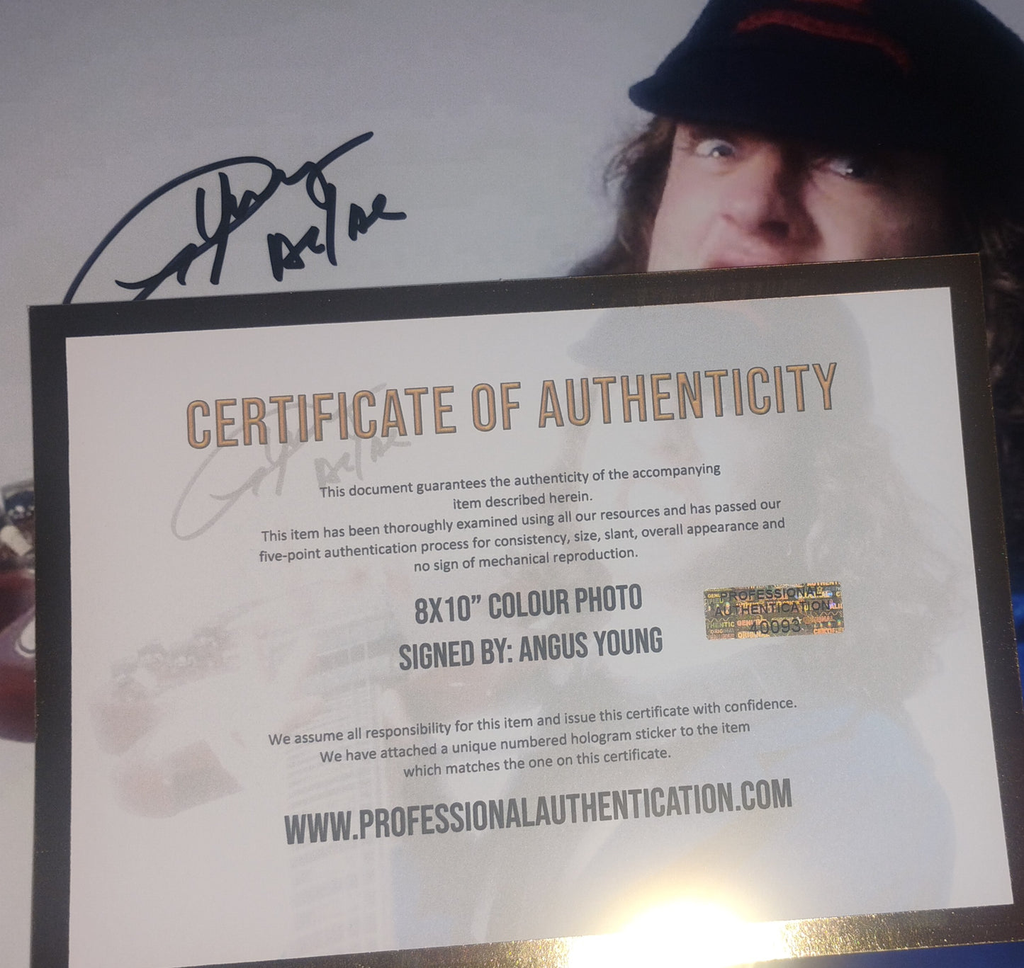 Angus Young AC/DC Hand Signed Autograph 8x10 Photo COA